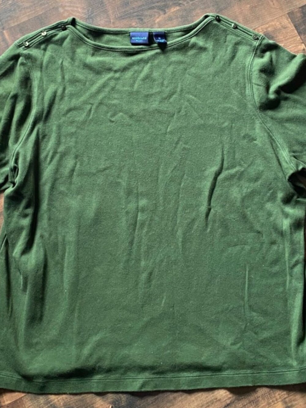 Westbound Woman's Solid Green Shirt w/Button Accents Size 1X Casual 3/4 Sleeve